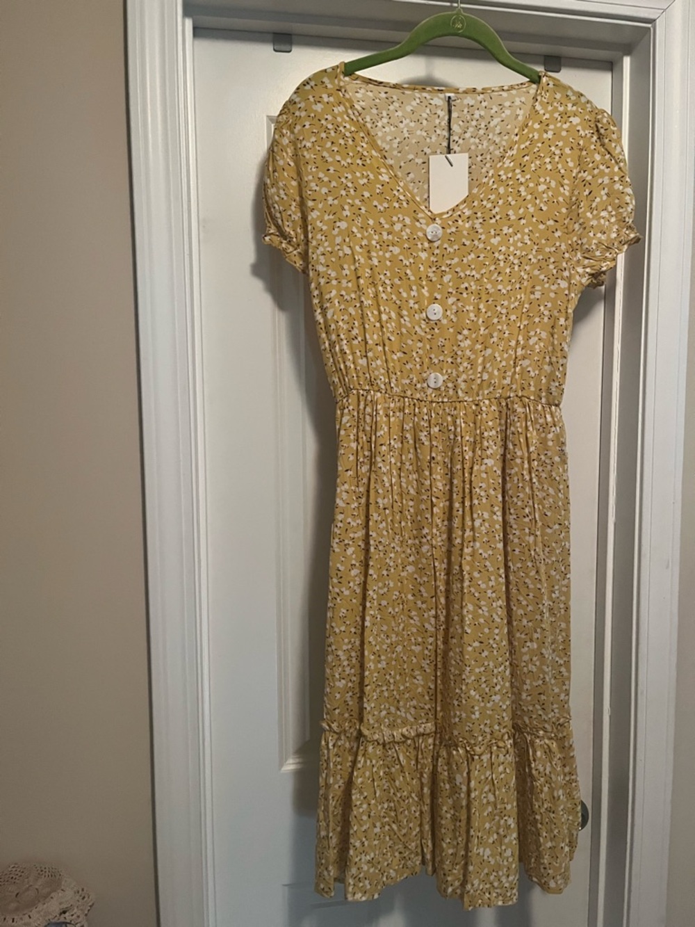 Doublju Mustard Yellow Floral Midi Dress